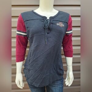 Harley Davidson Moto Womens Lace-up Tie Graphic Top Shirt Size XL Extra-Large